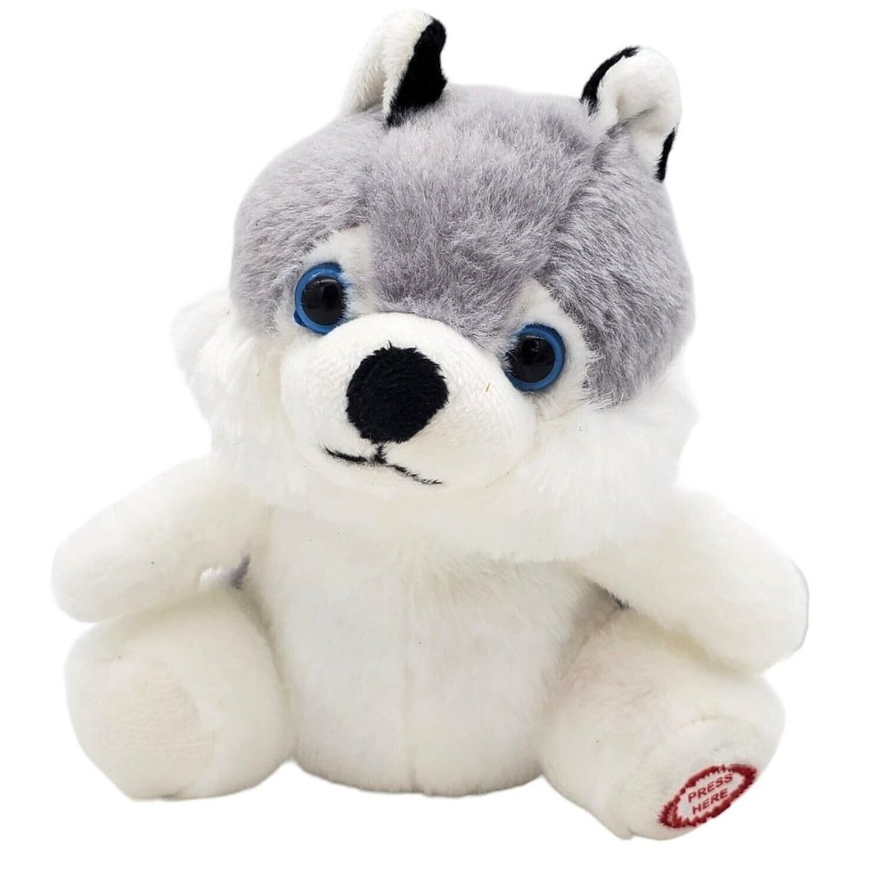 Hopearl Peek A Boo Husky Dog Plush Interactive Repeats What You Say Wolf 6.5"